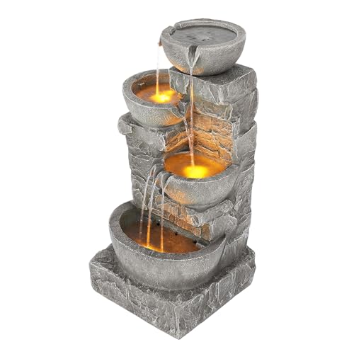 Teamson Home 4 Tiered Bowls Floor Stacked Stone Waterfall Fountain Spaces