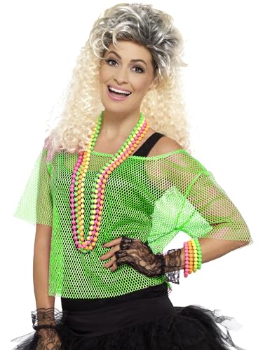 Smiffys Fishnet Top, Neon Green , 1980's Fancy Dress, 1980s Dress Up Accessories