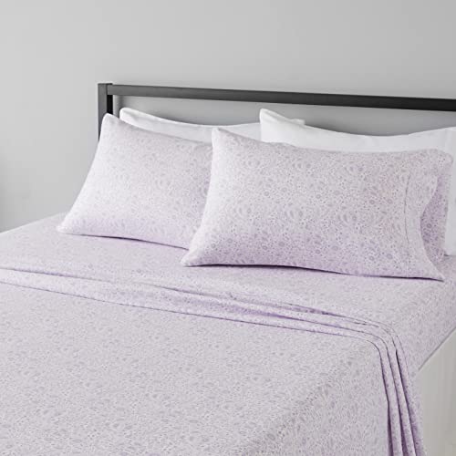 Amazon Basics Lightweight Super Soft Easy Care Microfiber 4 Piece Bed Sheet Set With 14-inch Deep Pockets, Queen, Lavender Paisley,Printed