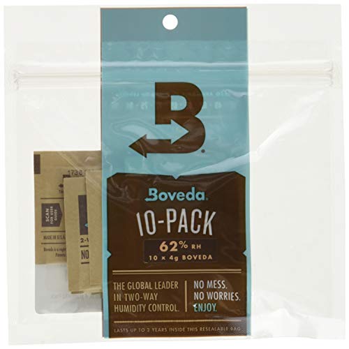 Boveda 62% Two-Way Humidity Control Packs For Storing ½ oz – Size 4 – 10 Pack – Moisture Absorbers for Small Storage Containers – Humidifier Packs – Hydration Packets in Resealable Bag