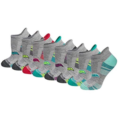 Saucony Women's RunDry Performance 8, 16 Pairs Heel Tab Athletic Socks, S-L, Grey Assorted (8 Pairs), Medium