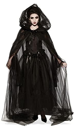Rubies Black Hooded Tulle Cape for Adults, Women's No Size