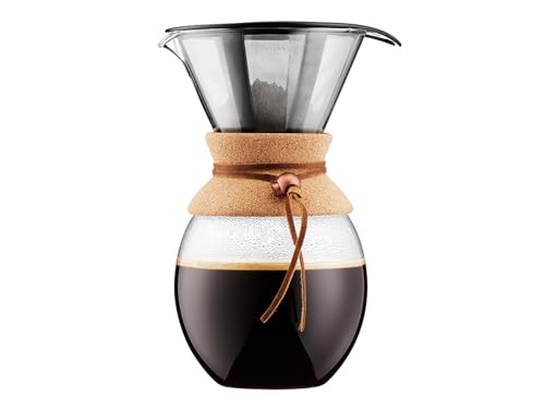 Bodum 51oz Pour Over Coffee Maker, High-Heat Borosilicate Glass with Reusable Stainless Steel Filter and Cork Grip - Made in Portugal