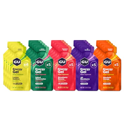 GU Energy Original Sports Nutrition Energy Gel, Vegan, Gluten-Free, Kosher, and Dairy-Free On-the-Go Energy for Any Workout, 24-Count, Assorted Fruity Flavors