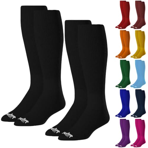 Rawlings Baseball/Softball Socks | 2 Pair | Black | Large