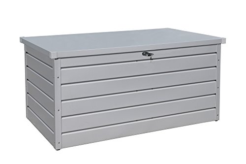 Duramax Palladium Metal Cushion Box Tall (865 L) with Hydraulic Gas Cylinder & Lockable Handle with keys, Outdoor Deck Box and Garden Furniture Organizer, Silver