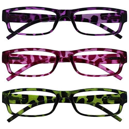 OPULIZE ACE Classic Reading Glasses for Women Men, Scratch Resistant, Narrow Frame with Spring Hinges, Purple/Pink/Green +1.00
