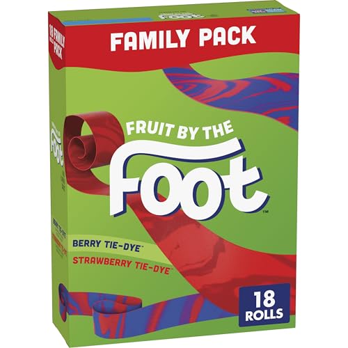 Fruit by the Foot Fruit Flavored Snacks, Halloween Treats, Berry Tie-Dye and Strawberry Tie-Dye, 18 Rolls, 13.5 oz