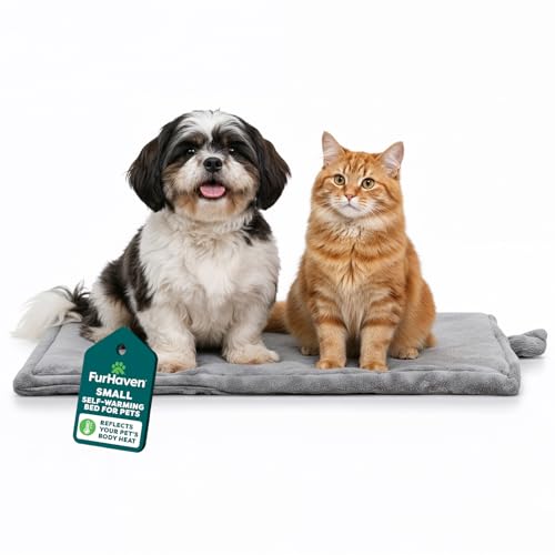 Furhaven ThermaNAP Self-Warming Cat Bed for Indoor Cats & Small Dogs, Washable & Reflects Body Heat - Quilted Faux Fur Reflective Bed Mat - Gray, Small