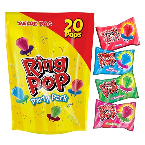 Ring Pop Halloween Candy Lollipops - 20 Ct Bulk Variety Pack in Assorted Fruity Flavors - Full Size, Individually Wrapped Hard Candy For Trick or Treat, Halloween Bowls, Gifts, Party Favors