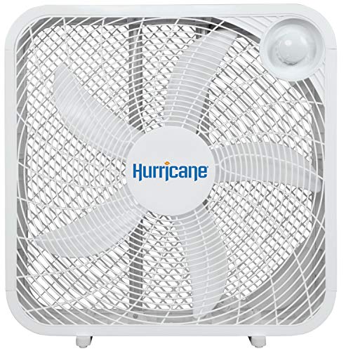 Hurricane Classic Floor Mount Box Fan w/ 3 Quiet Speeds, White, 20" - Corded Portable Electric Air Cooling Unit w/ Powerful 2400 CFM Airflow for Home, Garage, Office, Bedroom & Basement