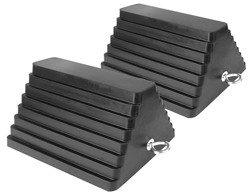 MaxxHaul 80681 Rubber Wheel Chocks 2-Pack – Heavy Duty, All-Weather, Non-Slip, Oil-Resistant with Steel Eyebolt – for Trailers, Cars, Motorcycles, RVs – 10” x 8” x 6”