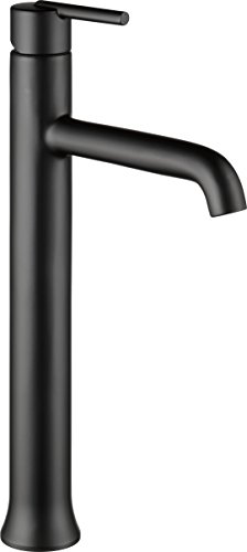 Delta Faucet Trinsic Vessel Sink Faucet, Single Hole Bathroom Faucet, Single Handle Bathroom Sink Faucet Black, Waterfall Faucet, Diamond Seal Technology, Matte Black 759-BL-DST