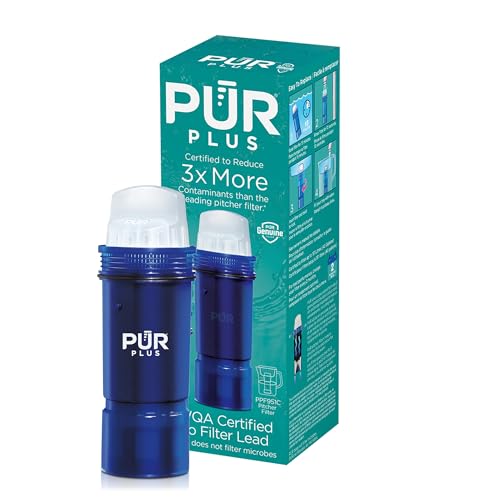 PUR Plus Lead Reducing Water Pitcher and Dispenser Replacement Filter, 1-Pack, NSF & WQA Certified – Compatible with All PUR Pitchers and Dispensers, Blue, PPF951K1