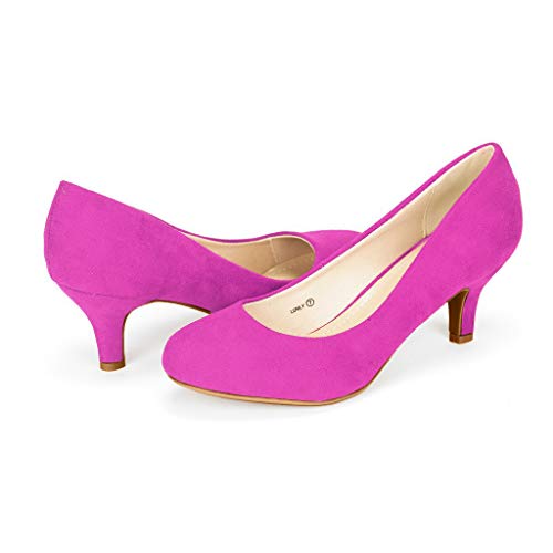 DREAM PAIRS Women's Dress Comfortable Low Heel Pump Shoes,Size 8.5,Fuchsia/Suede,LUVLY