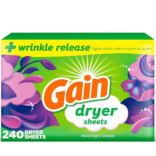 Gain dryer sheets Plus Wrinkle Release, Moonlight Breeze Scent, 240 Count, Fights static with a touch of scent, laundry sheets