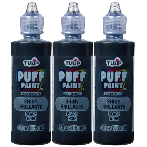 Tulip Puff Fabric Paint , Permanent Craft Paint for Clothes, DIY Projects, Notoxic, 4 fl oz 3-Pack, Shiny Black