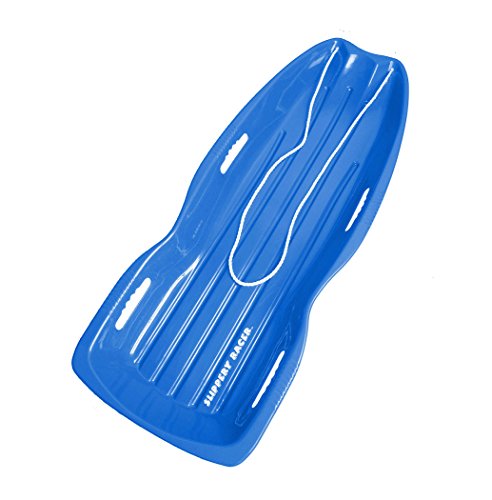 Slippery Racer Downhill Xtreme Flexible Adults and Kids Plastic Toboggan Snow Sled for Up to 2 Riders with Pull Rope and Handles, Blue