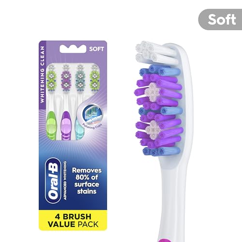 Oral-B Advantage Vivid Dual Action Whitening Toothbrushes, Soft, Tooth Brush Pack of 4 Count, Tooth Brushes (Packaging and Product Color May Vary)