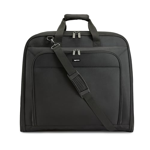 Amazon Basics 43" Premium Garment Bag for Travel, Suit Bag with Shoulder Strap for Suits and Dresses, 1680D Polyest
