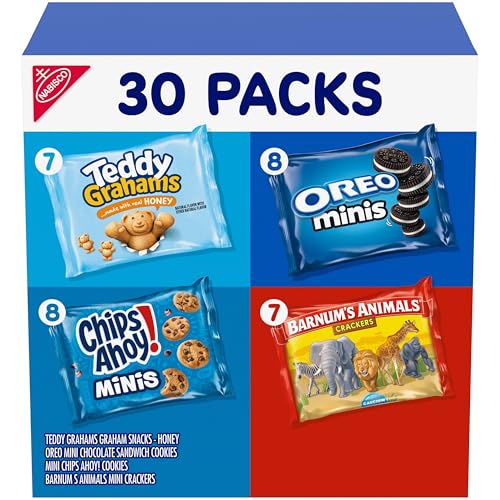 Nabisco Team Favorites Variety Pack, OREO Mini, CHIPS AHOY! Mini, Teddy Grahams Honey & Barnum's Animal Crackers, Christmas Stocking Stuffers, 30 Snack Packs