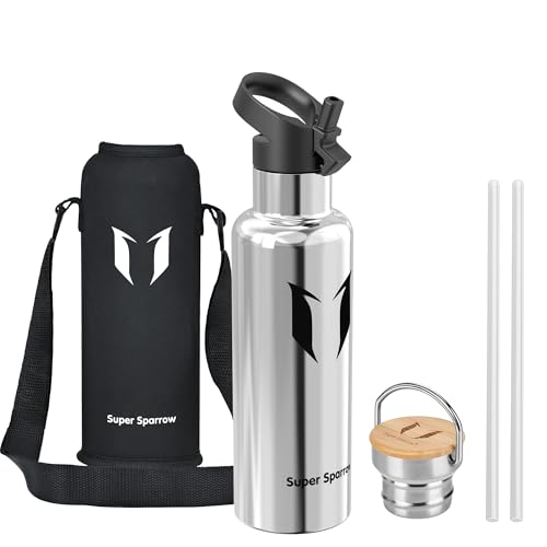 Sparrow Gourde Isotherme 750ml - Bouteille - Sport Gourdes INOX avec Paille | Étanche, Lave-Vaisselle, Sans BPA, Froid & Chaud, Sport TwistTrail Avec Bouchon Paille, Bouchon Anse & Housse