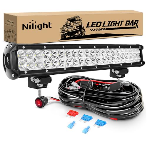 Nilight - ZH006 LED Light Bar 20 Inch 126W Spot Flood Combo Led Off Road Lights with 16AWG Wiring Harness Kit-One Lead, 2 Years Warranty