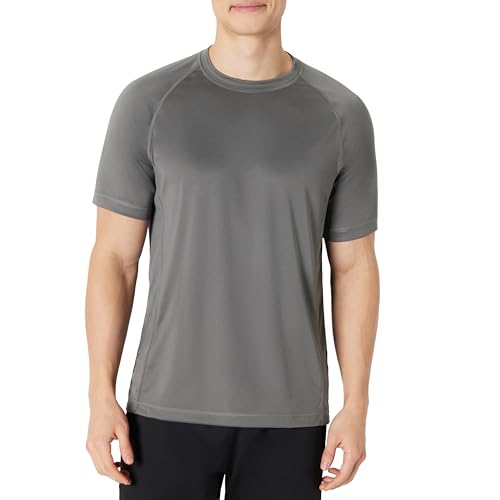 Amazon Essentials Men's Slim-Fit Short-Sleeve Quick-Dry UPF 50 Swim Tee, Charcoal, Large