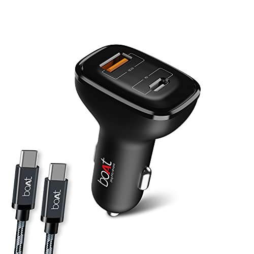 Boat Dual Port Rapid 5V Car Charger (Qualcomm Certified) Smart Charging with Quick Charge 3.0 for Cellular Phones (Black) (Free Micro USB Cable)