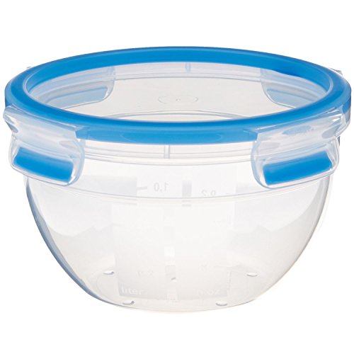 (-37%) EMSA Clip & Close Frischhaltedose, rund, 1,1 L, mit Deckel, Aufbewahrungsbox, 100 Prozent dicht, spülmaschinen-, gefrier-, mikrowellenfest, Transparent, Blau, Made in Germany, 518096