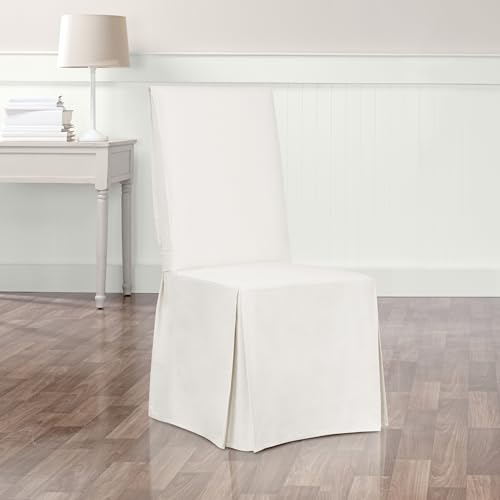 SureFit Home Decor Essential Twill Full Length Dining Room Chair One Piece Slipcover, Relaxed Fit, 100% Cotton, Machine Washable, White Color