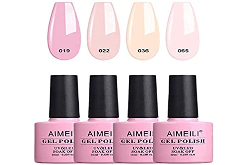 AIMEILI Soak Off U V LED Hema Free Nude Gel Nail Polish Natural Sheer Pink Nail Polish Gel Set Of 4pcs X 10ml - Kit Set 17