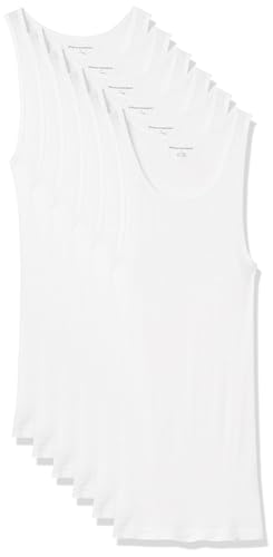 Amazon Essentials Men's Lightweight Tank Undershirts, Pack of 6, White, Large