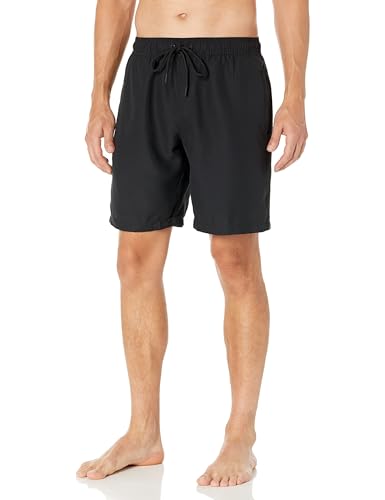 Amazon Essentials Men's 9" Swim Trunks with Mesh Lining, Pockets, Drawstring Closure, Black, Medium