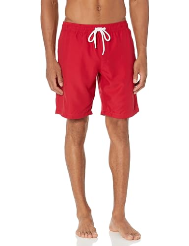 Amazon Essentials Men's 9" Swim Trunks with Mesh Lining, Pockets, Drawstring Closure, Red, Medium