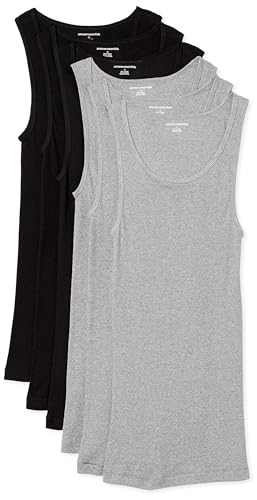 Amazon Essentials Men's Lightweight Tank Undershirts, Pack of 6, Black/Grey Heather, Large
