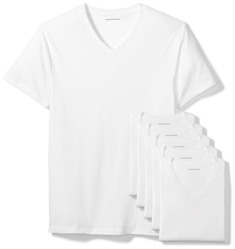 Amazon Essentials Men's V-Neck Undershirt, Breathable, Cotton, Pack of 6, White, Small