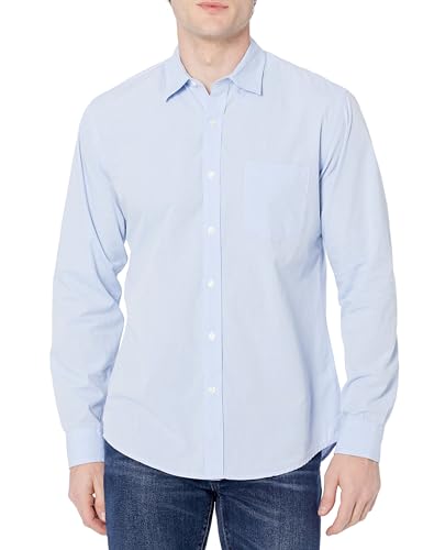 Amazon Essentials Men's Regular-Fit Long-Sleeve Casual Poplin Shirt, Light Blue, Medium