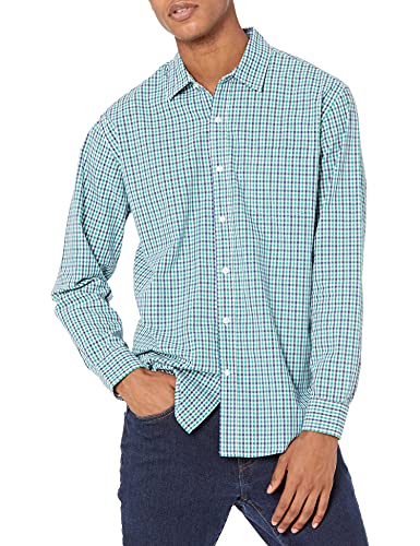 Amazon Essentials Men's Regular-Fit Long-Sleeve Casual Poplin Shirt, Blue Green Gingham, X-Large