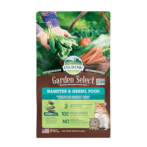 Oxbow Garden Select Hamster and Gerbil Food, Vitamin & Mineral Rich Daily Diet for Hamsters & Gerbils, Veterinarian Formulated, Non-GMO, Oxbow Animal Health, Made in USA, 1.5 lb Bag