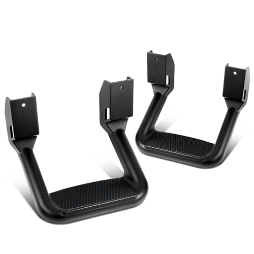 DNA MOTORING Pair Aluminum Side Hoop Steps Universal Side Step Compatible With Chevy GMC Dodge Pickup Trucks SUVs, 11"L x 6"H x 12"W, 2 Pcs, Black, SSTEP-BK