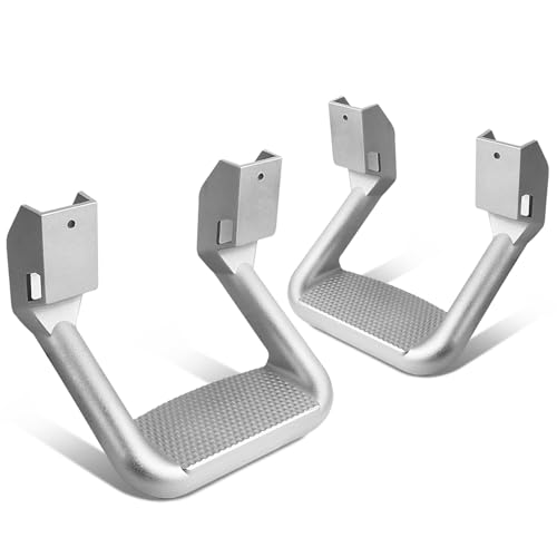 DNA MOTORING Pair Aluminum Side Hoop Steps Universal Side Step Compatible With Chevy GMC Dodge Pickup Trucks SUVs, 11"L x 6"H x 12"W, 2 Pcs, Silver, SSTEP-SS