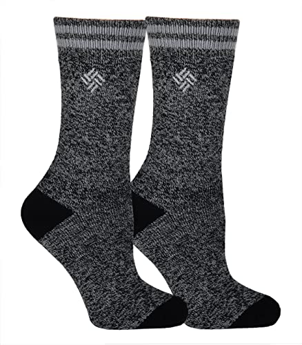 Columbia Women's 2 Pack Fleece Lined Thermal Crew Socks, Black Marl Stripe, Shoe Size 4-10