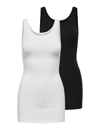 🔥 STARKER PREIS (-54%) ONLY Damen Onllive Love New Long Tank 2pk Noos Top, Schwarz, XL EU