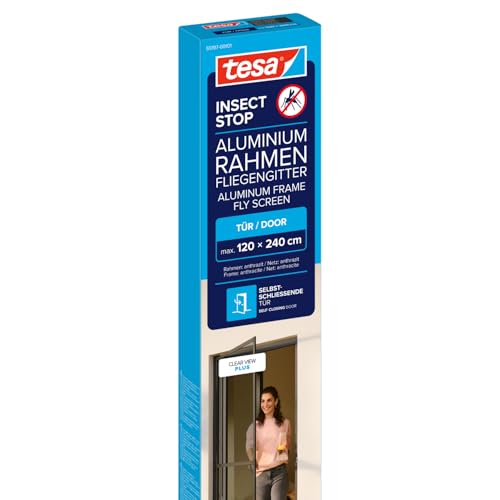 tesa INSECT STOP Aluminium Rahmen Fliegengitter für Türen 120 cm x 240 cm