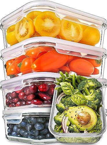 PrepNaturals 5-Pack 30oz Glass Meal Prep Containers