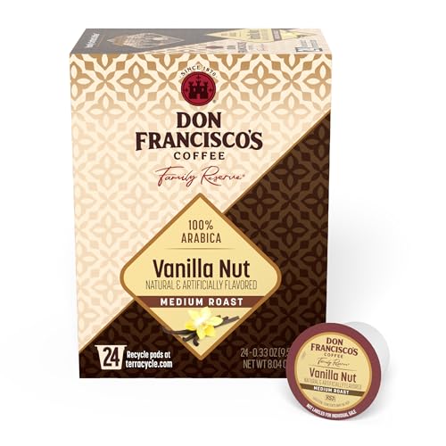 Don Francisco's Vanilla Nut Flavored Coffee - 24 K-Cup Compatible Single-Serve Pods - 100% Arabica, Smooth, Rich Flavor and Nutty Notes - Compatible with Keurig Brewers