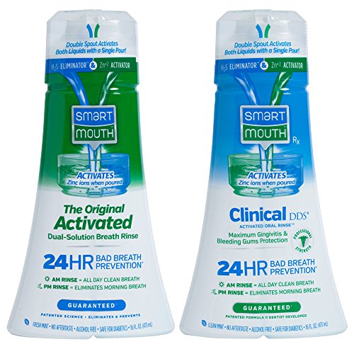 SmartMouth DDS Activated Clinical Mouthwash & Original Activated Mouthwash - Adult Mouthwash for Fresh Breath - Clean Mint Flavor (Clinical) & Fresh Mint Flavor (Original), 16 fl oz Each