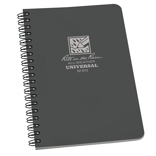 Rite in the Rain Weatherproof Side Spiral Notebook, 4.625" x 7", Gray Cover, Universal Pattern (No. 873)