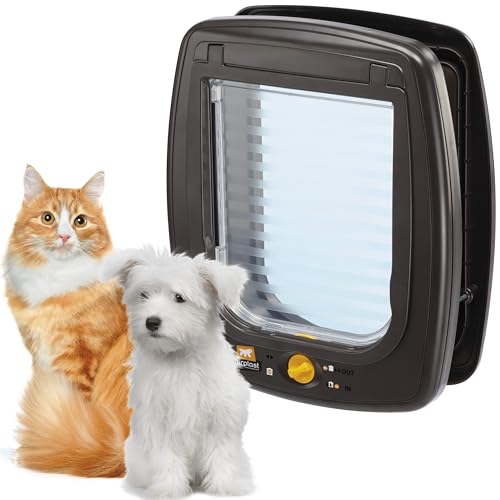 Ferplast SWING 9 Universal Cat Flap for Dogs and Cats - 4 Selectable Closing Modes - Wind-Stopper System - Shock Absorber Closing - Magnetic Anti-Oscillation - Brown